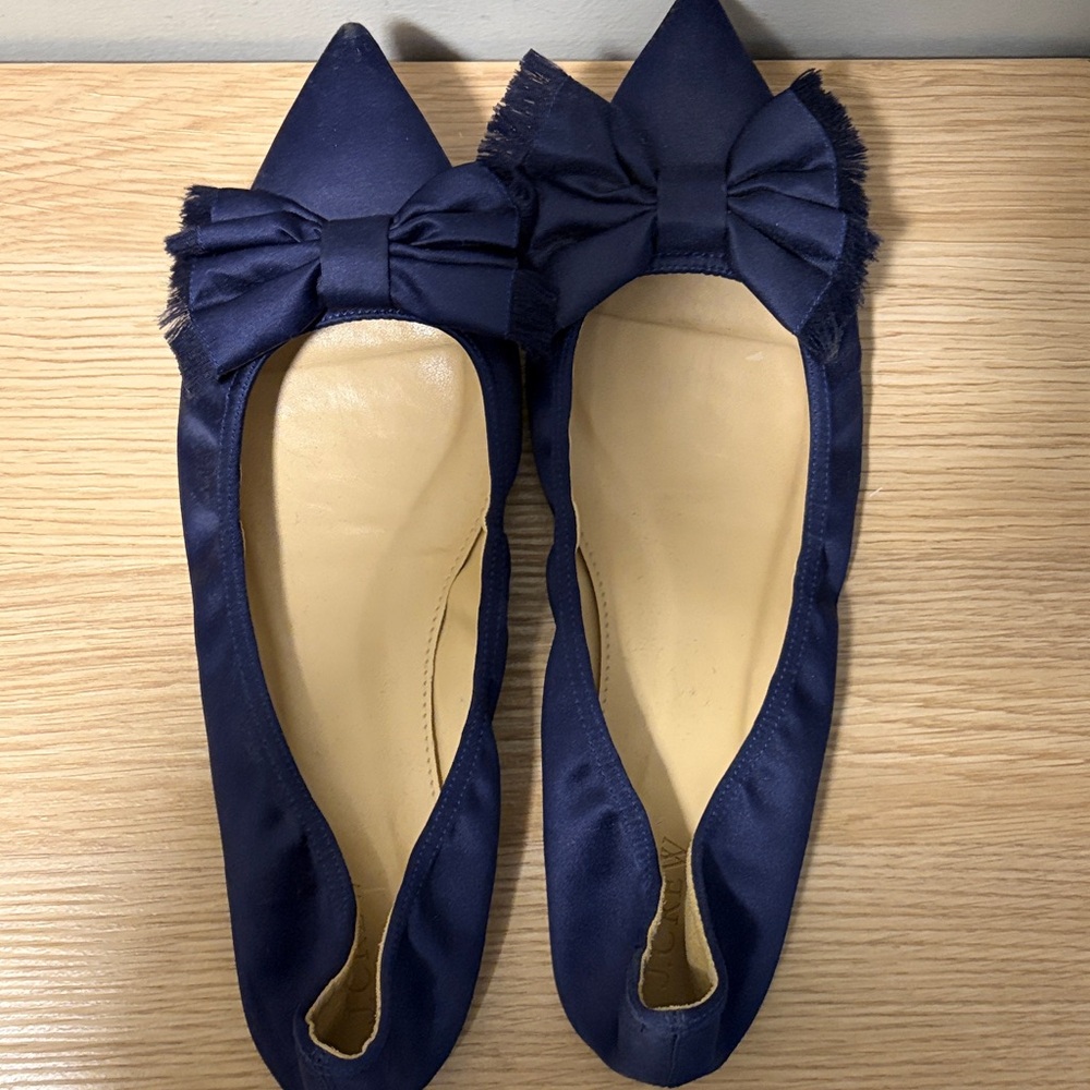 J. Crew Navy Blue Flats with Bow Accent